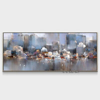 Hand Painted Abstract City Building Landscape Minimalist Modern On Canvas Decorative