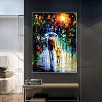 Father and Son Modern Hand Painted Abstract Graffiti Canvas Art Oil Painting on Thes
