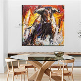 Hand Painted Animal Oil Painting Abstract Spanish Matador And Bull Mural Thick Oil Texturess