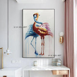 Hand Painted Oil Painting on Canvas Loving Flamingo Cranes