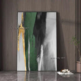 Hand Painted Abstract Wall Art Green Black Style Minimalist Modern On Canvas Decorative For Living