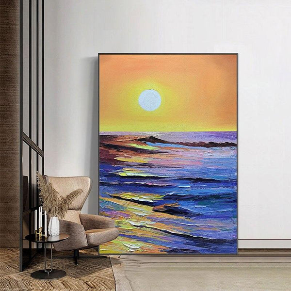 Gold Sunrise Seascape Oil Painting Modern Hand Painted Hand Painted Canvas Art Oil Painting For Home Wall