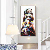 Panda Hand Painted Oil Painting Cute Funny Animals Canvas Painting and Decor