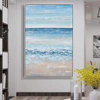 Landscape Hand Painted Oil Painting Light Blue Ocean and Wave Poster Home Wall Canvas