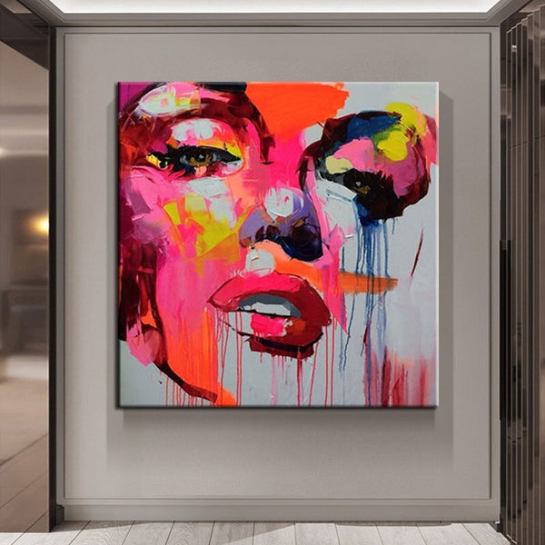 Hand Painted Modern Palette Knife Portrait Face Oil Painting Figure Canvas Wall Art For Living Francoise Nielly