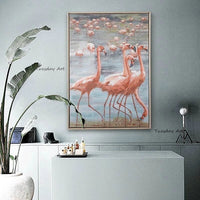 Style Hand Painted Flamingo Ins Bedroom Entrance Backdrop Oil Paintingsative Painting