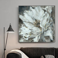 Hand Painted Art Oil Painting White Flower Abstract On Canvas Wall Adornment For Live Room