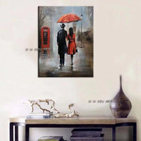 High Quality Hand Painted Raining Street Famous Artist Painted Abstract Lovers Wall Painting