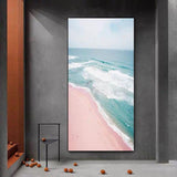 Ocean Landscape Canvas Oil Painting Hand Painted Style Beach Pink Scandinavian