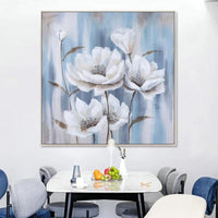 Hand Painted White Flowers Canvas Modern Nordics Bedroom Decor