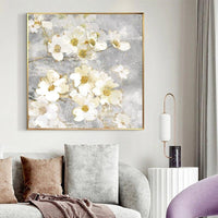 Hand Painted Oil Painting Impression Retro Gray White Flowers Wall Canvas Abstract Modern Canvas Artwork Room Decor