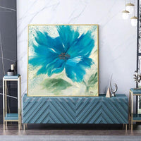 Hand Painted Simple Blue Flower Hand Painted Oil Painting Wall Canvas Abstract Modern Canvas Artwork Room Decor