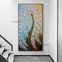 Hand Painted Abstract Wall Art Beautiful Flowers Tree Minimalist Modern On Canvas Decorative For Living