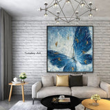 Hand Painted Oil Painting On Canvas Animal Modern Blue Butterfly Abstract