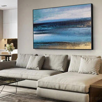 Hand Painted Original Blue Ocean Abstract Oil Painting Canvas Blue Big Sky Abstract Painting For