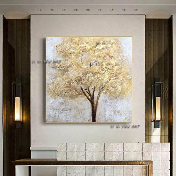 Artist Hand Painted High Quality Modern Fine Art Golden Foil Painting Acrylic Painting Gold Tree Acrylic Painting