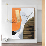 Hand Painted Oil Painting Abstract Modern Canvas Gold Lines Yellow Black Whites Bedroom Fashion