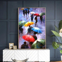 Abstract Hand Painted Oil Painting on Canvas Walking In The Rain Modern