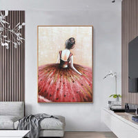 Dancing Ballerina Figure Hand Painted Modern Abstract Canvas Painting for Girl Room Unframed