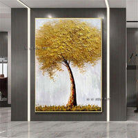 Hand Painted On Canvas Big Money Tree Yellow Tree Hanging Artwork Hallway