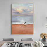 Hand Painted Abstract Oil Painting Family Go Beach Landscape Decoration Canvas Modern Wall Art Minimalist