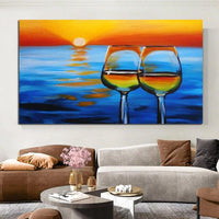 Oil Painting Hand Painted Modern Seascape Red Wine Glass Abstract Art On Canvas