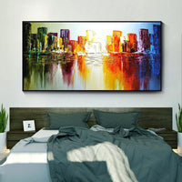 Landscape City Building Abstract Hand Painted Oil Painting Style Modern Canvas Acrylic For Home Wall