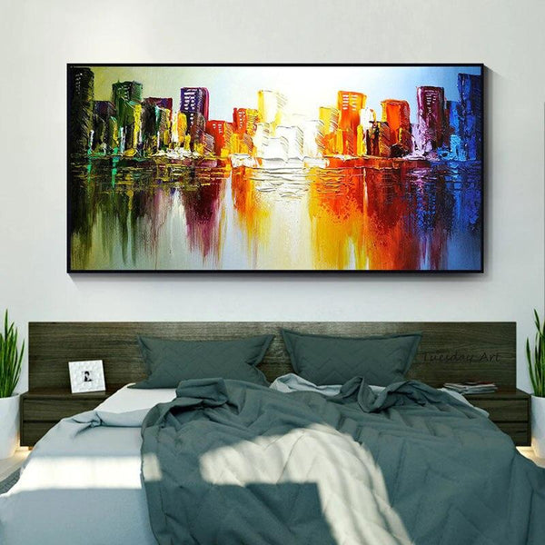 Landscape City Building Abstract Hand Painted Oil Painting Style Modern Canvas Acrylic For Home Wall