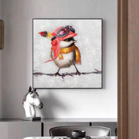 Hand Painted Modern Abstract Cute Bird Animals Oil Painting On Canvass For Kids Room As