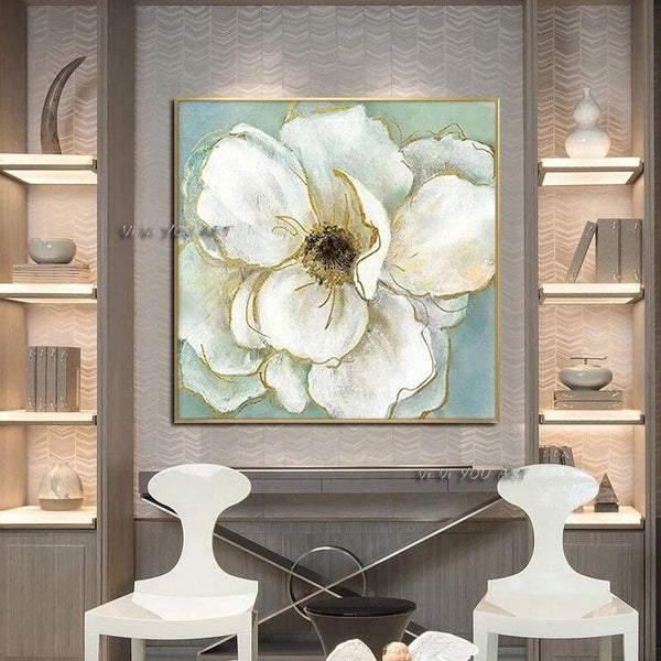 White Flower Painting Decor Hand Painted Oil Painting Canvas Abstract Flower For Home Wall Decor