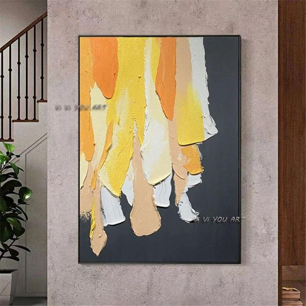 Modern Canvas Painting Palette Knife Orange Wall Art Bedroom