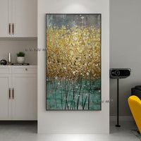 Hand Painted Oil Abstract Painting Modern Golden Tree Wall Art On Canvas Office Decorations