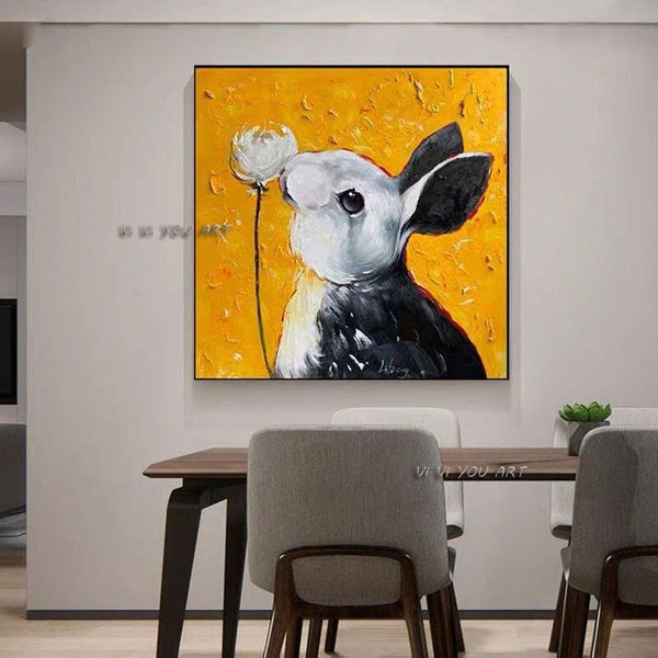 Abstract Cartoon Rabbit Hand Painted Cartoon Art Oil Paintings Wall Canvas Art For Home Kids Room Decoration