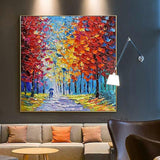 Oil Painitngs on Canvas Hand Painted Knife Art Abstract Landscape Modern Beautiful Streets In Autumn for Wall