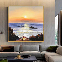 Hand Painted Oil Painting On Canvas Hand Painted Sea Sunrise Painting Wall Art For Home Office Decor Abstract Landscape Painting