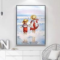 Hand Painted Oil Painting Kids going to the beach Modern Pop Art Canvas s Decor As