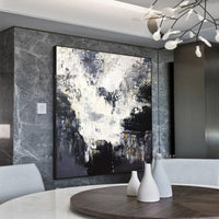 Modern Hand Painted Abstract Decorative Painting Black And White Ink Square Hanging Painting Entrance Restaurant