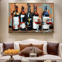 Hand Painted Oil Painting Modern Still Life Red Wine Wine Glass Abstract Dedroom Home Room