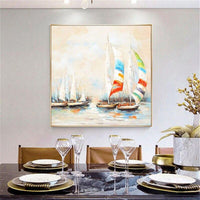 Hand Painted Oil Painting Modern Impression Seascape Sails Abstract Retro Hoom Decors