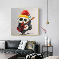 Hand Painted Modern Abstract Cute Baby Panda Oil Painting on Canvas Modern Animal Oil Painting for Decor