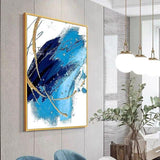 Hand Painted Oil Paintings Abstract Simple Blue White Gold Foil On Canvas Modern