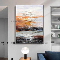 Hand Painted Contemporary Lake Landscape Abstract Minimalist Modern On Canvas Wall Art Decorative