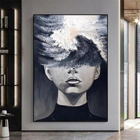 Modern Black White Women Oil Painting Modern Hand Painted Figure Canvas Art Painting Porch