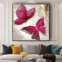 Hand Painted Butterfly Painting Red Blue Oil Painting On Canvas Animal Wall Art Bedroom