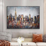 Hand Painted On Canvas Abstract City Building Painting Modern Decorative