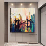 Hand Painted Abstract City View Oil Painting Modern Canvas Painting Hand Painted Abstract Wall