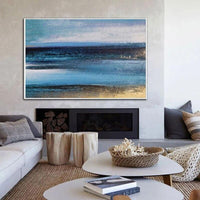 Hand Painted Original Blue Ocean Abstract Oil Painting Canvas Blue Big Sky Abstract Painting For