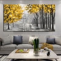 Oil Painting Hand painted Landscape Abstract Modern Wall Painting Yellow Tree Knife On Canvas