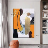 Hot style Hand Painted Canvas Oil Painting Fashion White Yellow Black Gold Foil Abstract Wall Art