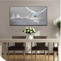 Animal Oil Painting On Canvas Egret Modern Landscape Abstract Canvas Decor